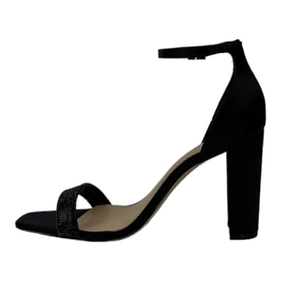 New Women Jewel Badgley Mischka Black Satin Block Heel Sandals US 8.5 - Picture 4 of 8